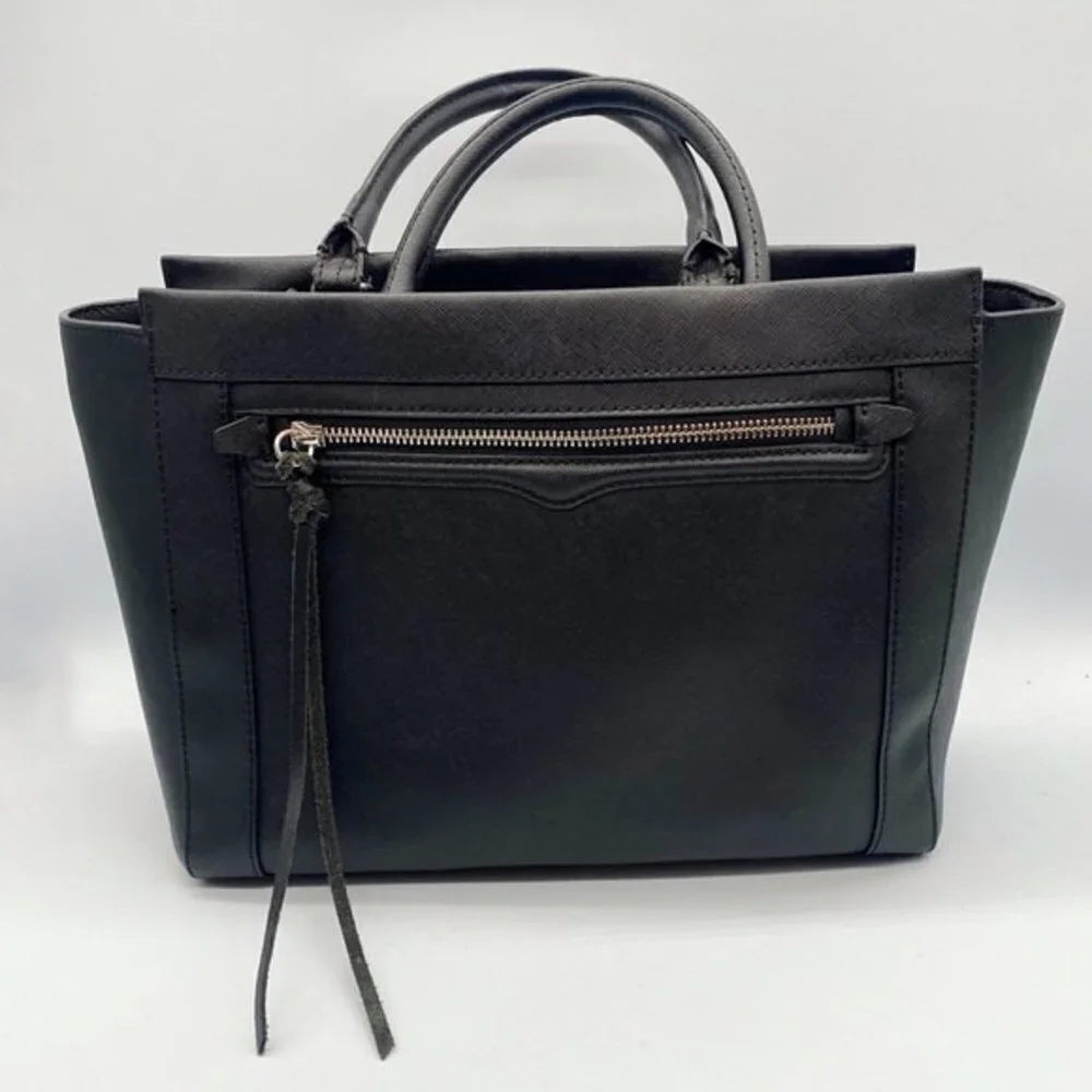 REBECCA Minkoff black textured leather crossbody satchel bag